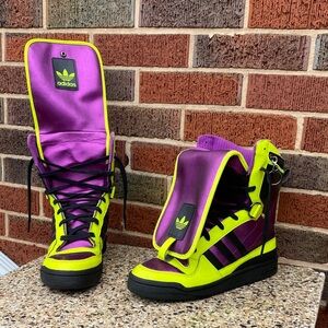 Adidas High-Tops in Purple and Neon Green